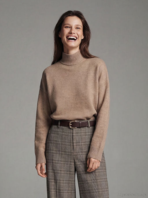 Yar?m Bal?k?? Yaka Oversize Kad?n Triko Kazak