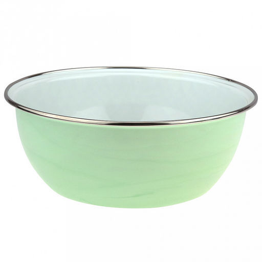 Миска эмалированная 2,5л, д23см, h9см, круглая, ободок из нержавеющей стали, салатовый, с крышкой (Россия)