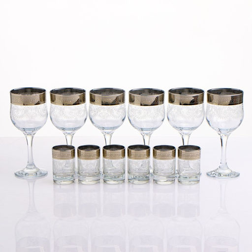 Мини-бар «Изящный», 12 предметов, бокал 240 мл, стопка 50 мл, гравировка, стекло, прозрачный, золотистый