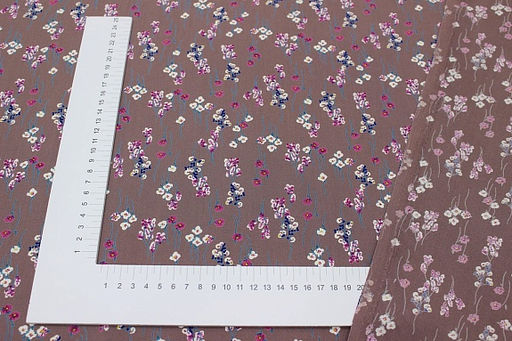 Штапель Премиум Цветочный ручеек цв.коричнево-лиловый, ш.1.44м, вискоза-100%, 120гр/м.кв - Купава фото 7