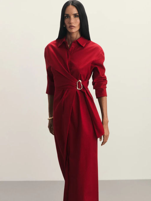 Платье из льна и хлопка с декоративной пряжкой / Zarina  фото 8