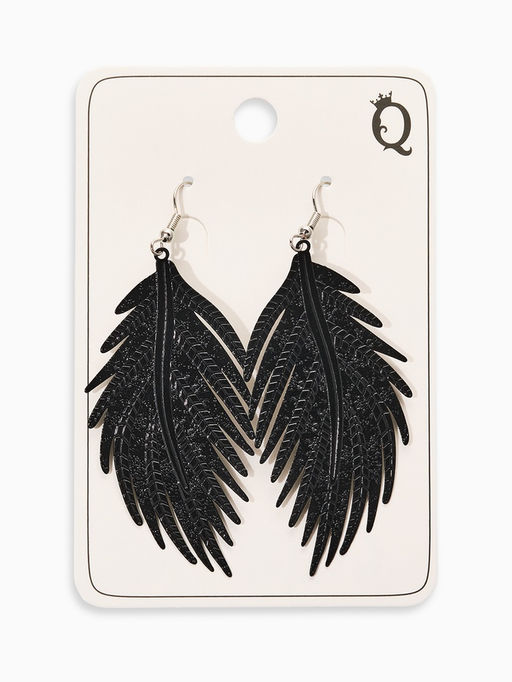 Серьги металл «Папоротник» листочек чёрные