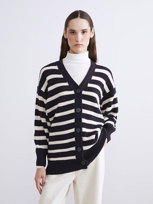 V Yaka ?izgili Kad?n Triko H?rka