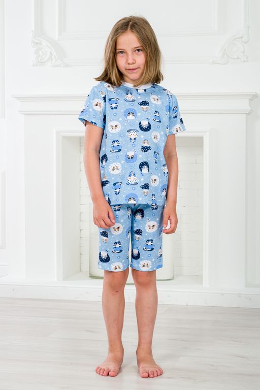 Пижама детская из футболки и бридж из кулирки Кошки - Амадэль фото 3
