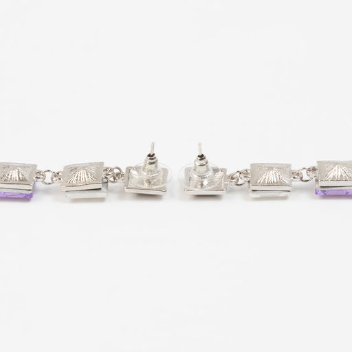 Серьги со стразами Блум квадраты тёмные, цветные в серебре - Qf фото 2