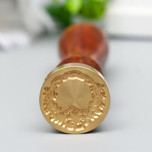 Печать для сургуча с деревянной ручкой «Венок с цветком», 9×2.5×2.5 см