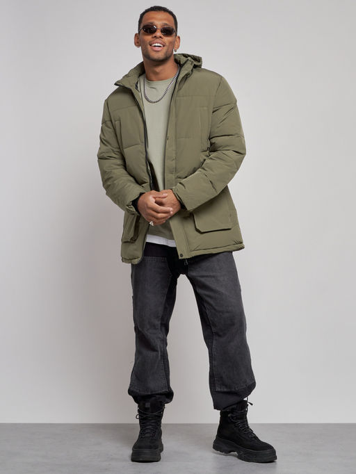 Парка мужская зимняя удлиненная молодежная зеленого цвета 807Z - Wonderrman фото 6