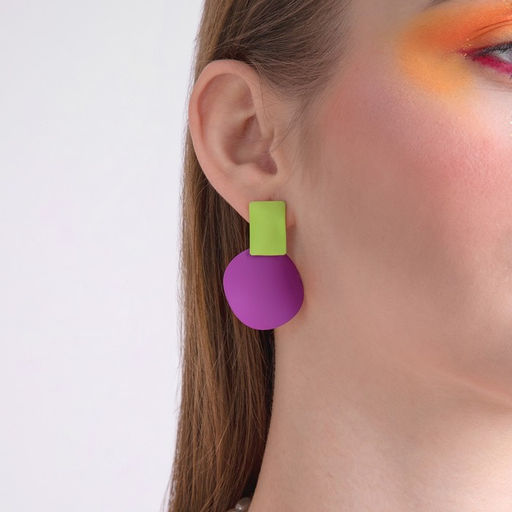 Серьги металл Яркость геометрия, мятый квадрат, цвет салатово-малиновый - Queen fair фото 3