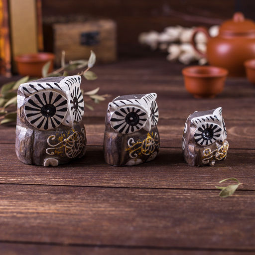 Сувенирный набор «Совы с узором», 6×14×7 см, дерево