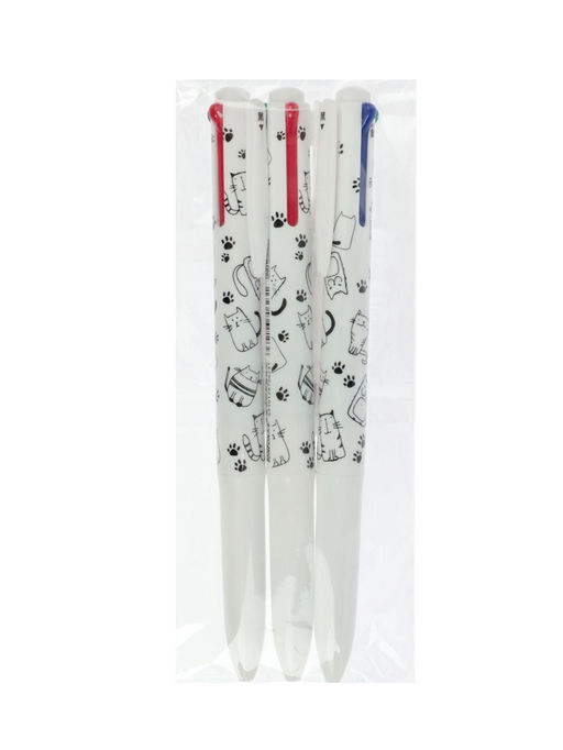Набор шариковых ручек, 3 штуки, автоматические, 4-цветные, белый корпус, с рисунком