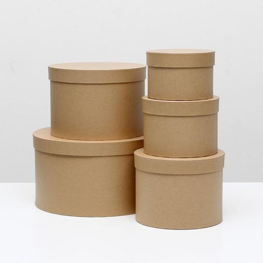 Набор круглых коробок 5 в 1 30 х 30 х 17 - 15 х 15 х 10 см Крафт - Simaland фото 2