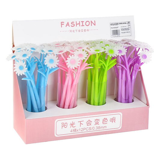 Цена за 48 шт. Ручка-прикол Calligrata Ромашки, меняет цвет при ультрафиолете, чёрный стержень, гелевая, МИКС