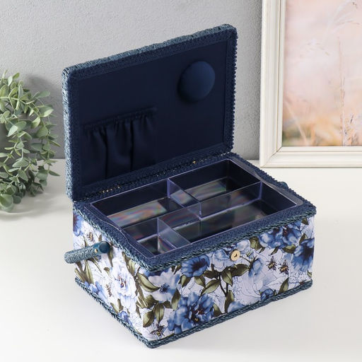 Шкатулка для рукоделия и шитья «Бело-голубые пионы», хранение ниток, иголок, мелочи, 19×26×14.5 см