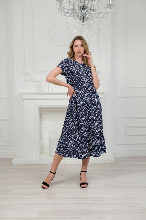 Платье женское из кулирки Кармелита горошек на темно-синем - Амадэль фото 2