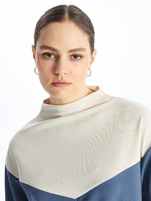 Dik Yaka Renk Bloklu Oversize Kad?n Tunik