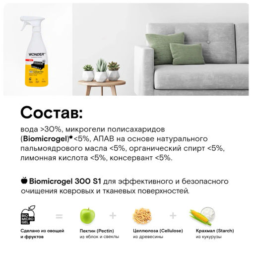 Средство пятновыводитель для чистки ковров, мягкой мебели и салона авто WONDER lab, 550мл