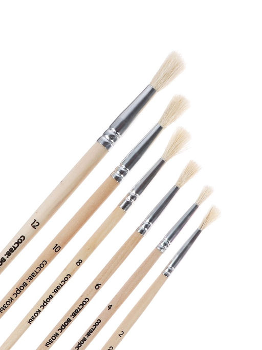 Набор кистей для рисования, коза, 6 штук: № 2, 4, 6, 8, 10, 12, круглые, деревянная ручка, международный размер