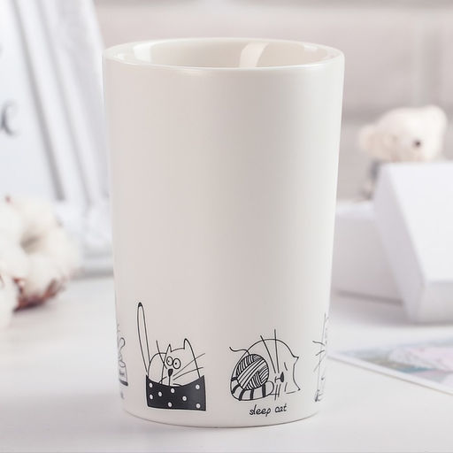 Кружка фарфоровая Доляна День кота, 380 мл, цвет белый  фото 3