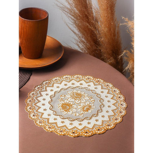 Цена за 12 шт. Салфетка сервировочная на стол «Букет», ажурная, d=30 см, цвет золото