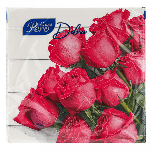 Салфетки бумажные 33х33см Grand Deluxe, 3-х слойные, 20 штук в упаковке, Розы (Россия) - Bouquet фото 2