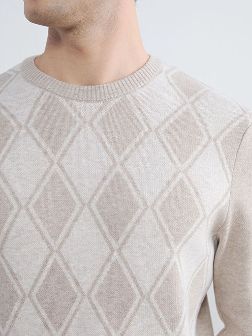 Bisiklet Yaka Baklava Desenli Erkek Triko Kazak