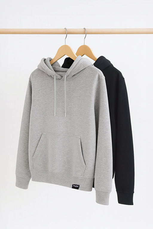Siyah-Gri Melanj 2li Paket Kap__onlu Regular Kesim __i Polarl_ Sweatshirt TMNAW24SW00000 - Trendyolmilla фото 2