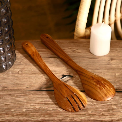 Кухонный набор «Вилка, ложка», 30 см, тиковое дерево