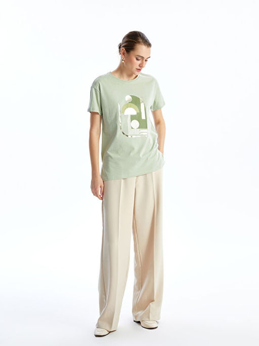 Bisiklet Yaka Bask?l? Kad?n Ti??rt