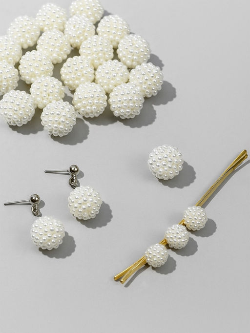 Цена за 2 шт. Бусины пластиковые Жемчуг, шарик, d=1 см, набор 10 г, белые