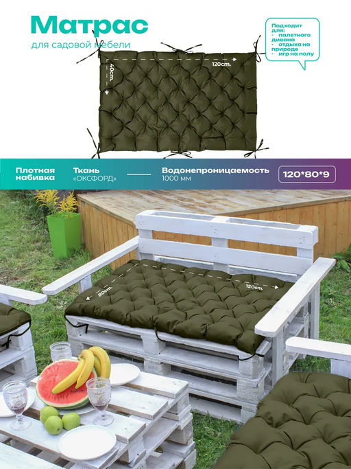 Матрас на скамейку 120×40 см MO, для садовой мебели и качелей,  Oxford 600D, двухсторонний, непромокаемый Bio-Line