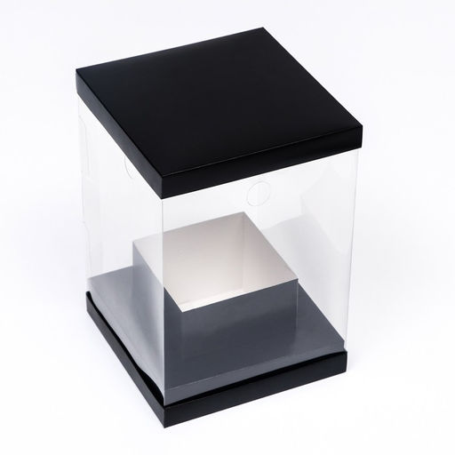 Коробка для цветов с вазой и PVC окнами, складная, 16×23×16 см, чёрный
