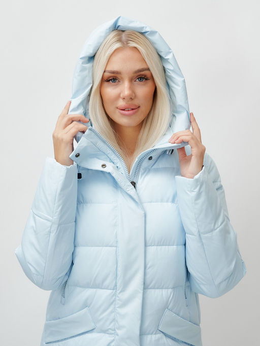 Пальто утепленное стеганное зимнее с капюшоном женское голубого цвета 9610Gl - Mtforce фото 6