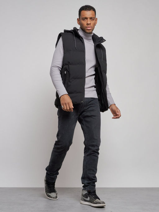 Жилетка мужская утепленная с капюшоном великан черного цвета 8618Ch - YUNDA фото 13