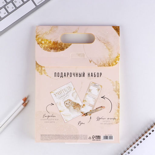Подарочный набор, ежедневник А5, 80 л., стикеры, ручка «Золотой учитель»