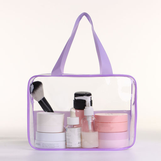 Косметичка-сумка на молнии для бассейна, большая, с ручками, прозрачная/сиреневая - Simaland фото 2