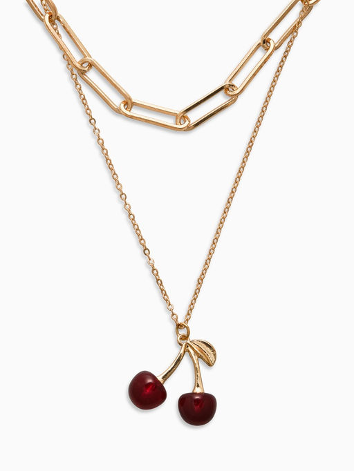 Кулон-цепь 2 яруса "Вишня", цвет бордовый в золоте 40+50+удл