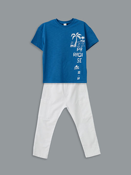 Bask?l? Erkek ?ocuk Ti??rt ve Pantolon 2li