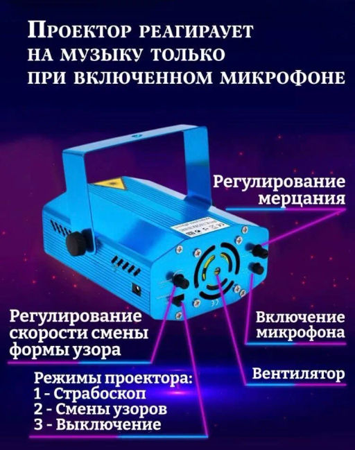Проектор лазерный домашний синий (арт. XX-027) - Ип лебедев о.ю фото 6