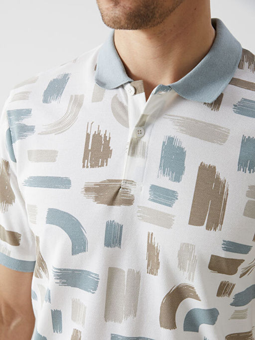 Polo Yaka K?sa Kollu Desenli Pike Erkek Ti??rt