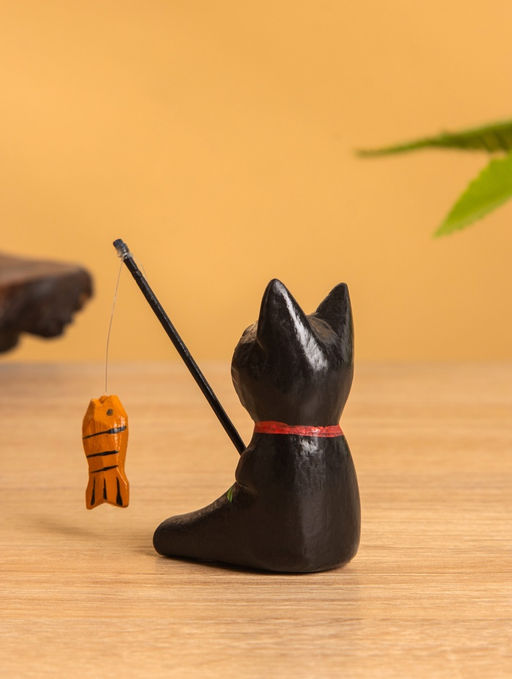 Сувенир «Кот рыбак», 3×6×7 см, дерево, чёрный