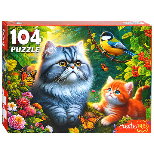 Пазлы 104 "Котики с синицей"