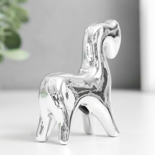 Фигурка керамика «Лошадка с опущенной головой», под серебро, 2.5×6.5×7 см