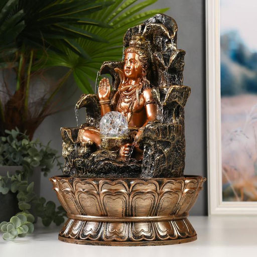 Фонтан настольный от сети, подсветка "Шива у скалы с водопадом" 42х28х28 см
