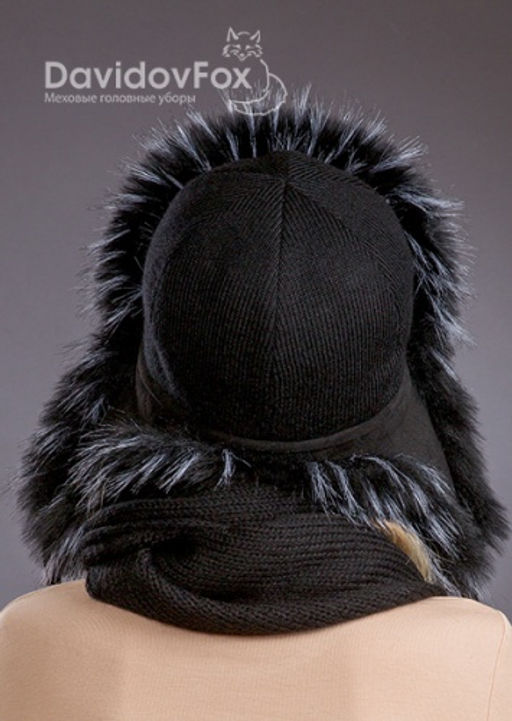 Шапка Ушанка трикотаж экомех енот блэк