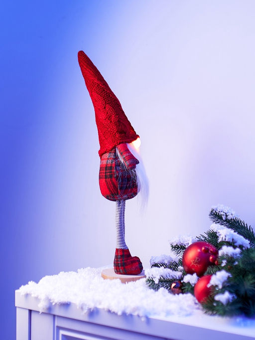 Фигура текстиль «Гном в красном» 55 см, 1 LED, от батареек AG13×3, свечение тёплое белое