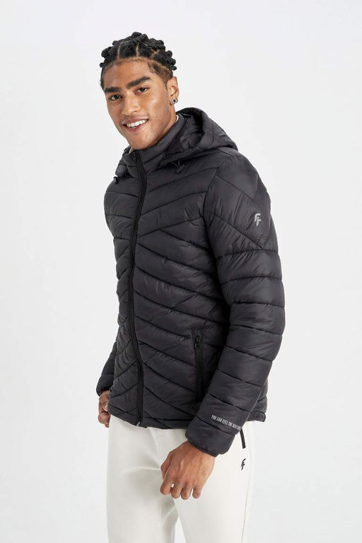 Водоотталкивающая приталенная куртка-пуховик DeFactoFit с капюшоном  фото 4