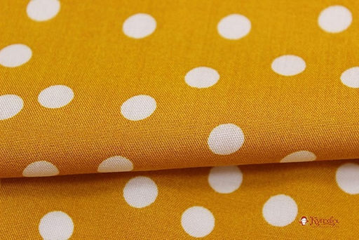 Штапель Россыпь среднего гороха-2 на ярко-горчичном, ш.1.44м, вискоза-100%, 100гр/м.кв - Купава фото 5
