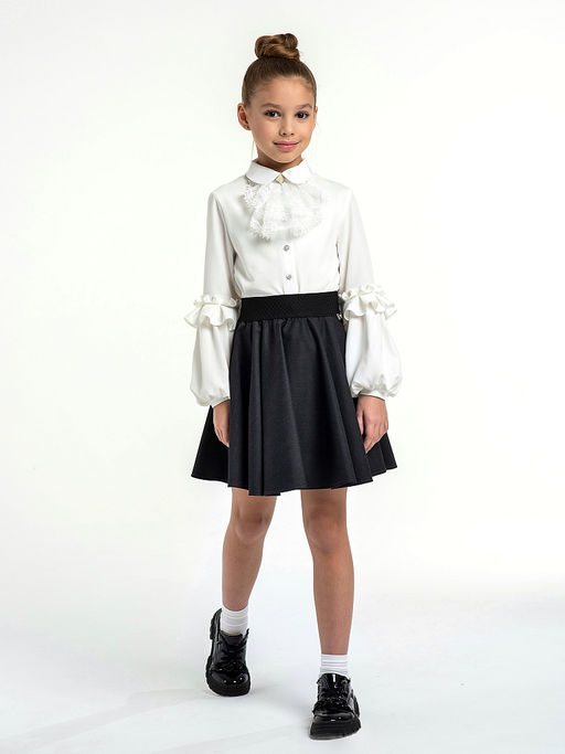 Молочная трикотажная школьная блузка для девочек Mooriposh, модель 06218  фото 14