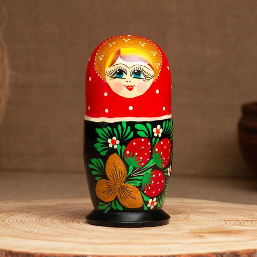 Матрёшка дерево «Земляничка», красный платок, 3 кукольная, 10-12 см