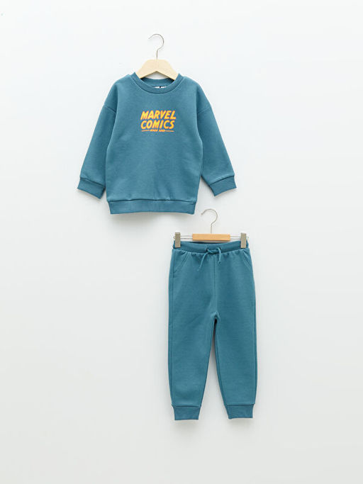 Bisiklet Yaka Uzun Kollu Marvel Comics Bask?l? Erkek Bebek Sweatshirt ve Pantolon 2li Tak?m